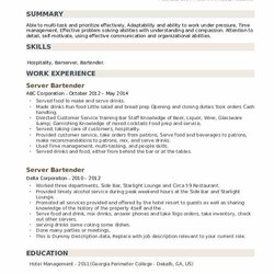 Capital Example Resume Objective Bartender Server