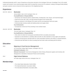 Great Bartender Resume Summary Template