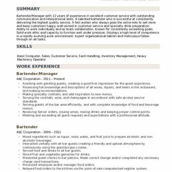 Out Of This World Bartender Resume Samples Example Resumes High Bartenders Hospitality