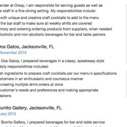 Wonderful Bartender Resume Objective No Nu