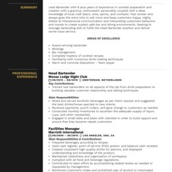 Spiffing Head Bartender Resume Example Sample Samples Writers Specifically Profession Experienced Written