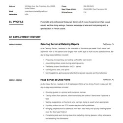 Peerless Restaurant And Catering Resume Sample Example Template Server Examples Job Samples Description