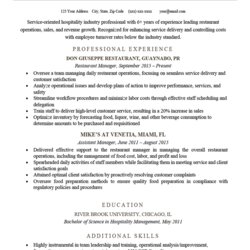 Matchless Restaurant Resume Example And Writing Tips Genius