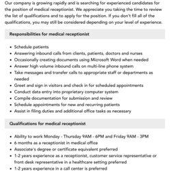 Very Good Medical Receptionist Job Description Velvet Jobs