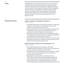The Highest Quality Medical Laboratory Technologist Resume Examples And Templates Example