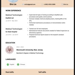 Wonderful Medical Technologist Resume Examples Templates Top Tips