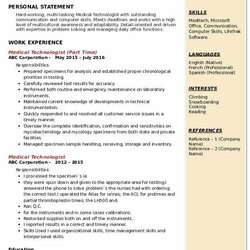 Outstanding Medical Technologist Resume Samples Build Part Time
