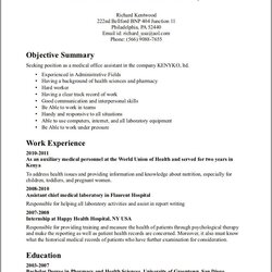 Admirable Resume Wording For Objective In Medical Field Example Gallery Examples