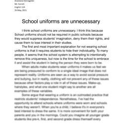 The Highest Quality Le School Uniform Paragraph In English Argumentative Essay
