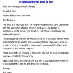 Sublime Best Subject For Resignation Letter Sample Email To Boss