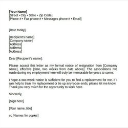 Resignation Letter Sample In Job No Nu