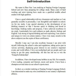 Outstanding Self Introduction Essay Examples Samples College Personal Yourself Introduce Example Writing