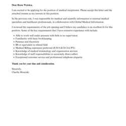 Outstanding Medical Receptionist Cover Letter Velvet Jobs Template