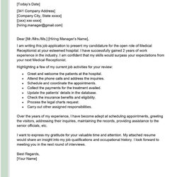 Perfect Nurse Consultant Cover Letter Examples Medical Receptionist Sample