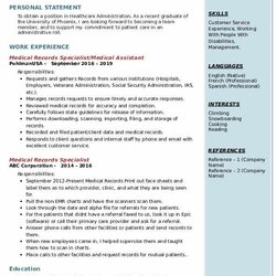 Peerless Medical Records Specialist Resume Samples Build Example