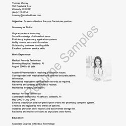 Magnificent Resume Samples Medical Records Technician Sample