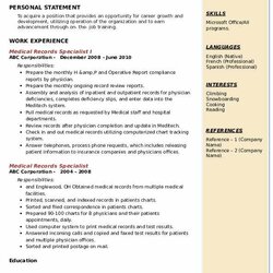 Spiffing Medical Records Specialist Resume Samples Example Build