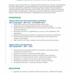 Supreme Sample Resume For Medical Records Clerk Er Registration Technician