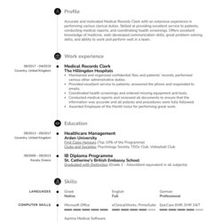 Perfect Medical Records Clerk Resume Example Sample Samples Profession Writers Specifically Experienced