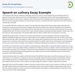 Champion Speech On Culinary Essay Example