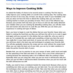 Ways To Improve Cooking Skills Free Essay Sample On Post Preview