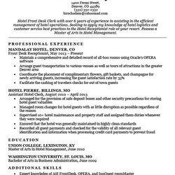 Excellent Hotel Clerk Resume Sample Companion Hospitality Desk Front Examples Example Industry Download