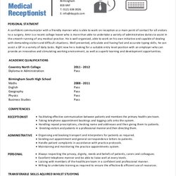 The Highest Quality Medical Receptionist Resume Templates Doc Office Sample Template Business