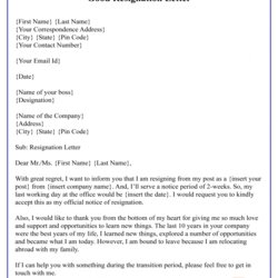 High Quality Free Resignation Letter Template Word Doc Good