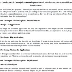 Sublime Java Developer Job Description Knowing Further Information About Responsibility Requirement