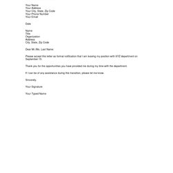 Exceptional Free Printable Letter Of Resignation Form Generic Letters Format Templates Template Simple Sample