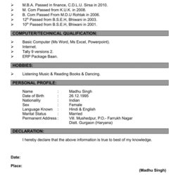 Magnificent Resume Formats Examples Download Word Files Format Marks Passing Vitae