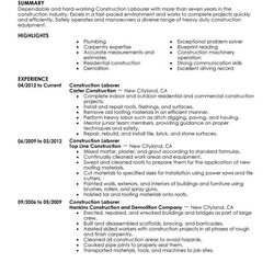 Capital Best Construction Labor Resume Example From Professional Writing Template Examples Sample Job Resumes