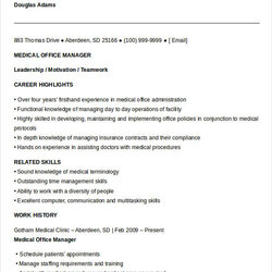 Free Manager Resume Templates Doc Office Template Medical Example