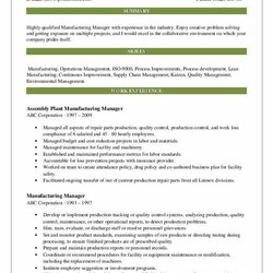Very Good Manufacturing Manager Resume Samples Plant Build