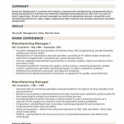 Wizard Manufacturing Manager Resume Samples Build
