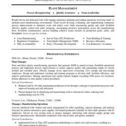 Tremendous Manufacturing Plant Manager Resume Sample Quality Management