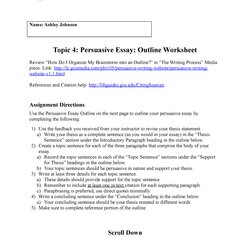Splendid Persuasive Essay Outline Worksheet Link Thumb