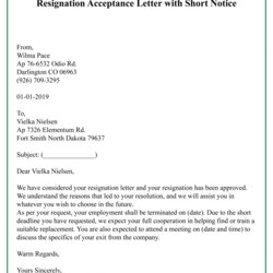 Fantastic Resignation Acceptance Letter With Immediate Effect Best Templates Sample Format Notice Short
