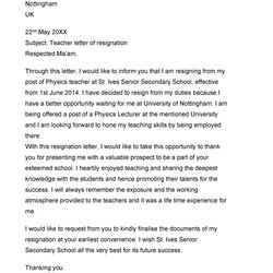 Best Teacher Resignation Letters Ms Word Letter