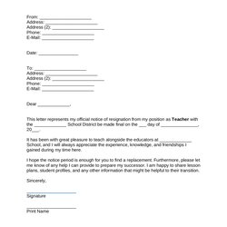 Perfect Free Teacher Resignation Letter Templates Samples Word