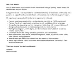 Brilliant Maintenance Manager Cover Letter Velvet Jobs Template