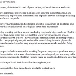 Superb Maintenance Assistant Cover Letter Example Examples Sincerely Yours