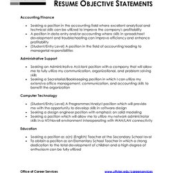 Outstanding Job Resume Objective Statement Most Complete