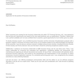 Capital Insurance Underwriter Cover Letter Example Image