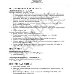 Insurance Underwriter Resume Example Examples Letter Cover Level Entry Job Position Sample Objective