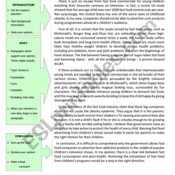 Super Essay Example Opinion About Fast Writing Guide Food Worksheet Essays To An