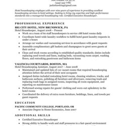 Admirable Housekeeping Resume Sample Companion Examples Format