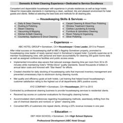 Peerless Housekeeping Resume Monster Sample Template Housekeeper Job Examples Professional Format Clean