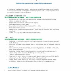 Magnificent Housekeeping Worker Resume Samples Build