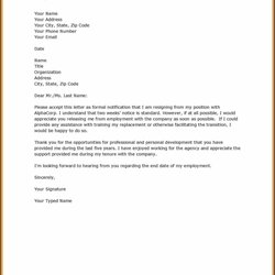 Terrific Free Printable Simple Resignation Letter Template Sample